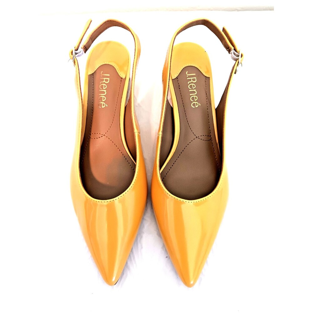 J Renee Yellow Patent Slingback Heels Size 8M Pointed Toe Block Heel